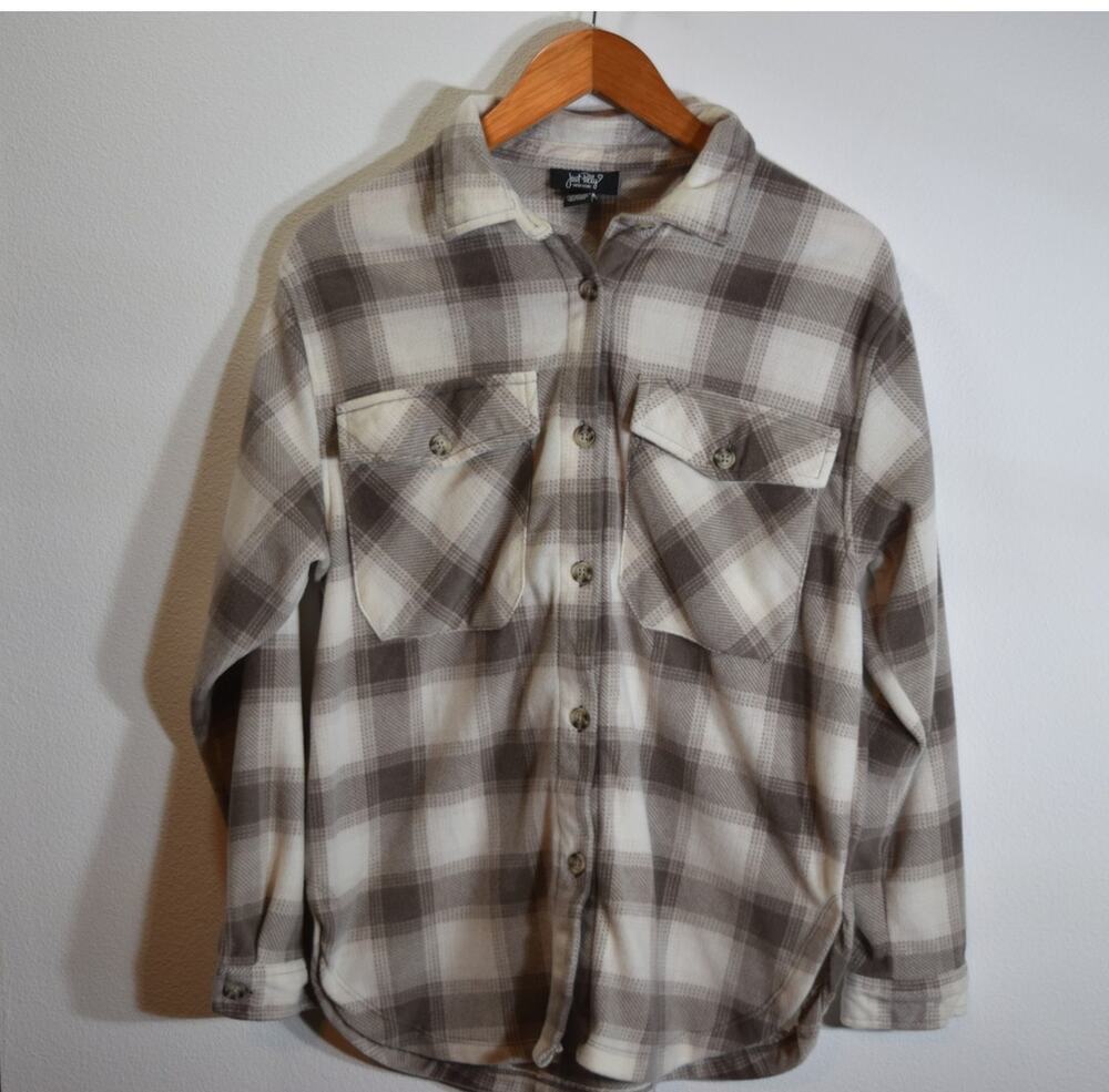 Just Polly New York Women’s Plaid Shacket Jacket Flannel Button Up Size L